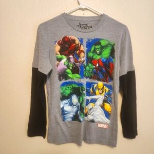 Marvel Kids Gray and Black Superhero Long Sleeve Tee